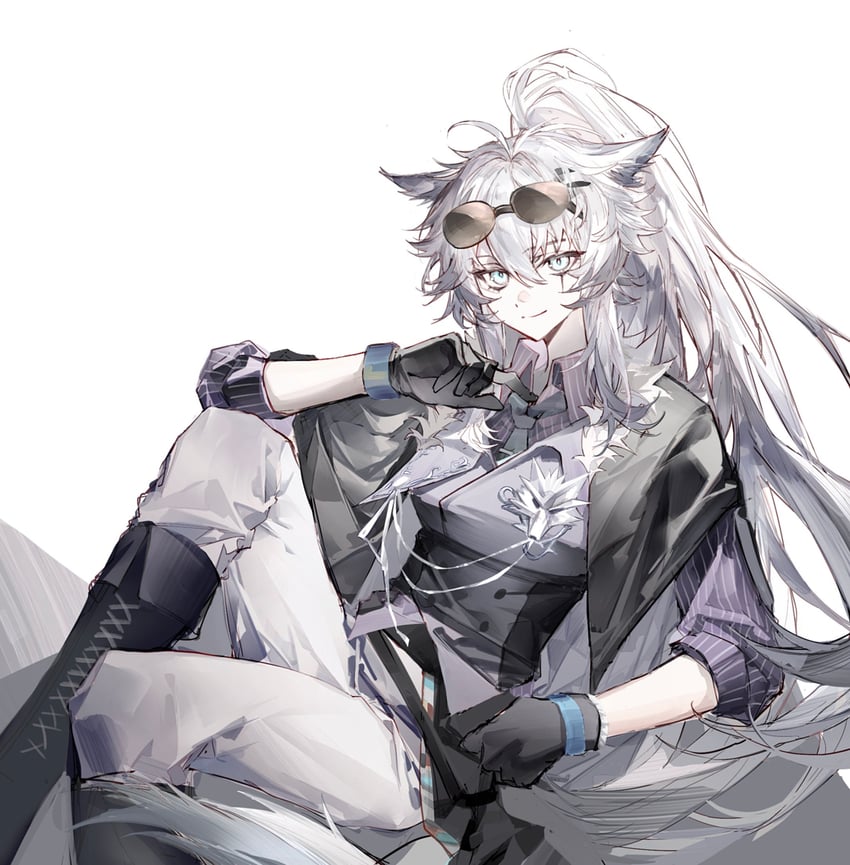 明日方舟、拉普兰德 (明日方舟)、荒芜拉普兰德 (明日方舟) 1名女孩 兽耳 黑色靴子 黑色披肩 黑色手套
