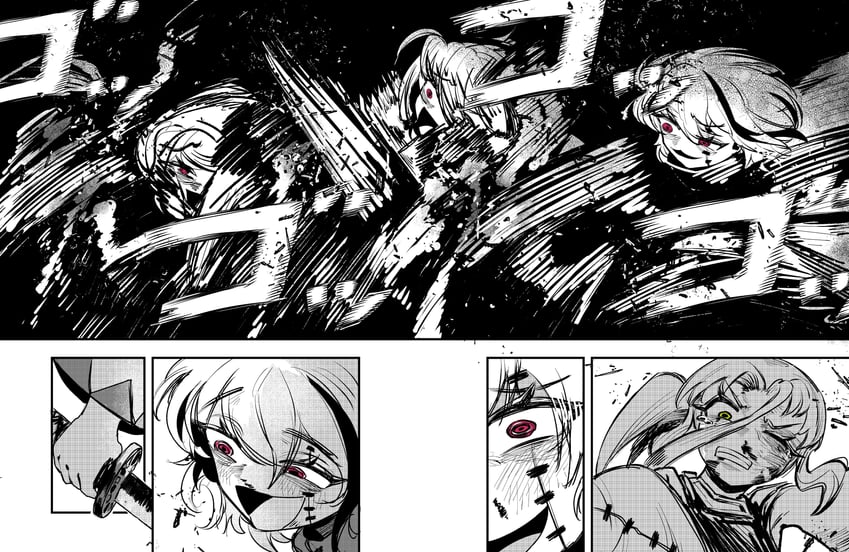 耳环、boomerang (earclacks)、potion (earclacks) 2名女孩 战斗 血 咬牙 漫画