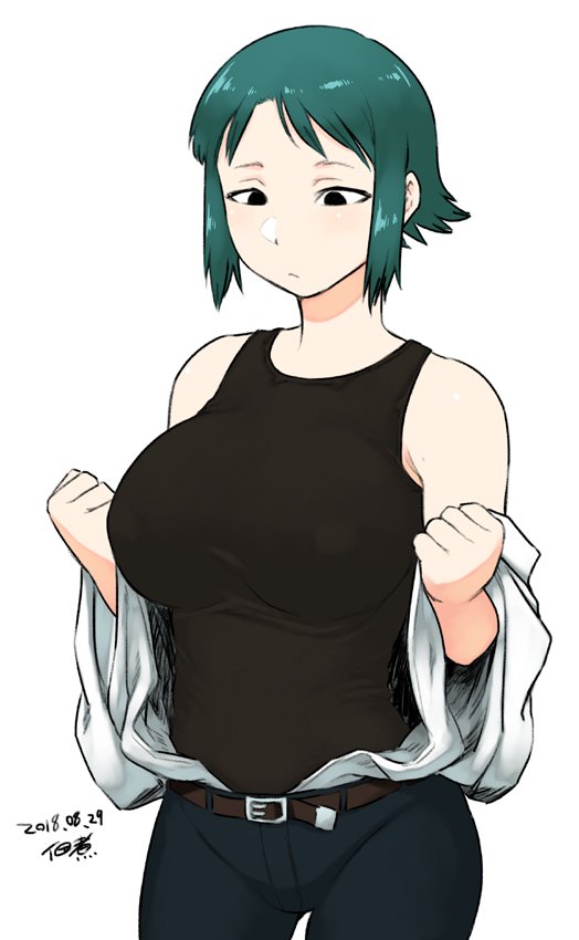 原创 1名女孩 露肩 腰带 黑瞳 黑衬衫