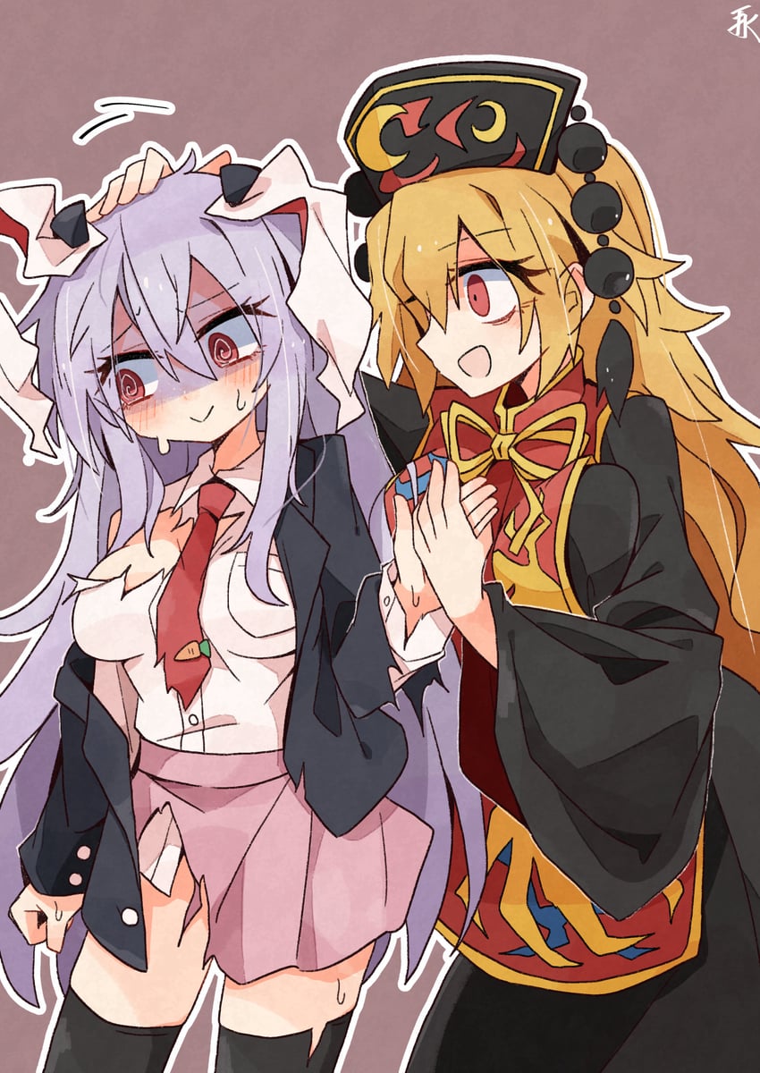 东方Project、纯狐、铃仙·优昙华院·因幡 2名女孩 @_@ 兽耳 黑色连衣裙 黑帽子