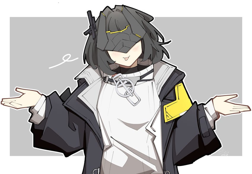 明日方舟、明日方舟：终末地、管理员 (明日方舟) 1名女孩 :p 黑发 黑色夹克 边框