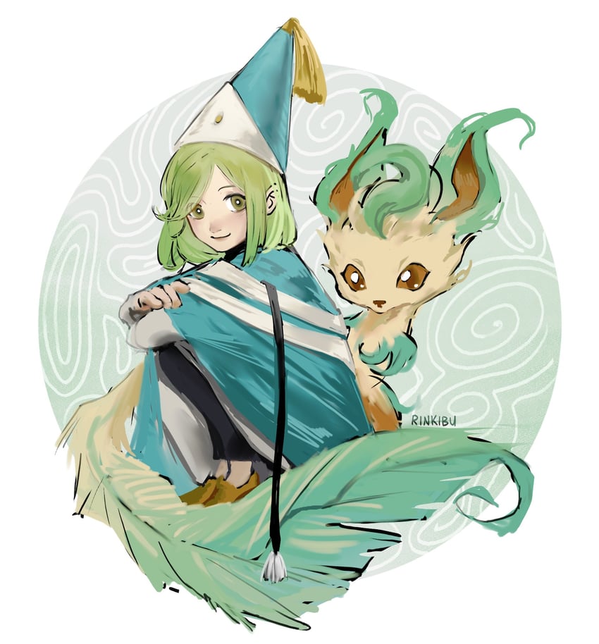 宝可梦、魔法帽的小工坊、可可 (魔法帽的工作室) 1名女孩 披风 联动 绿眼 绿发