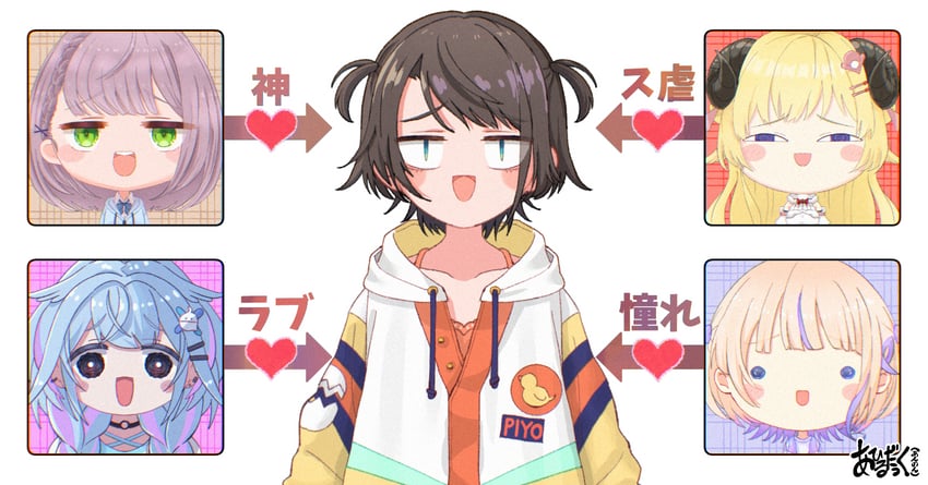 Hololive、hololive DEV_IS、水宫飒 4个女孩 :D 眯眯眼 水色瞳 腮红贴纸