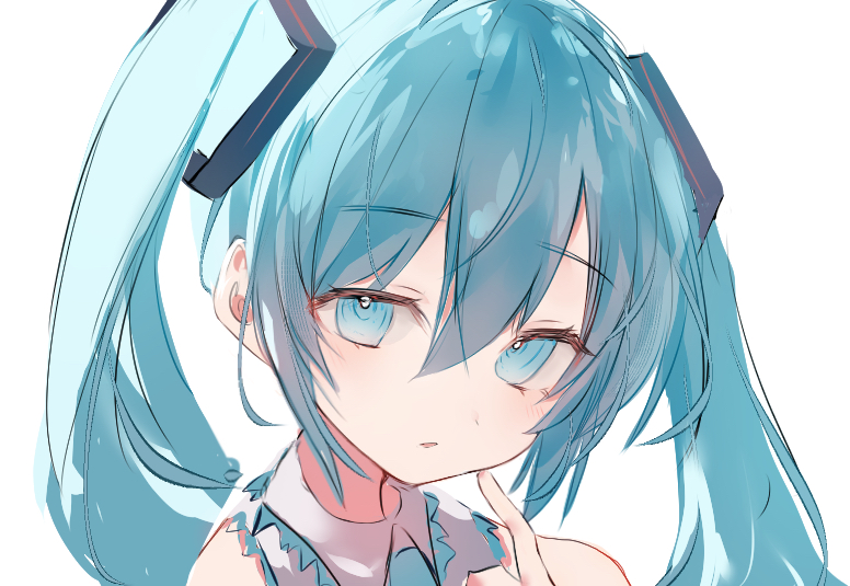 VOCALOID、初音未来 1名女孩 蓝眼 蓝发 蓝色领带 有领衬衫