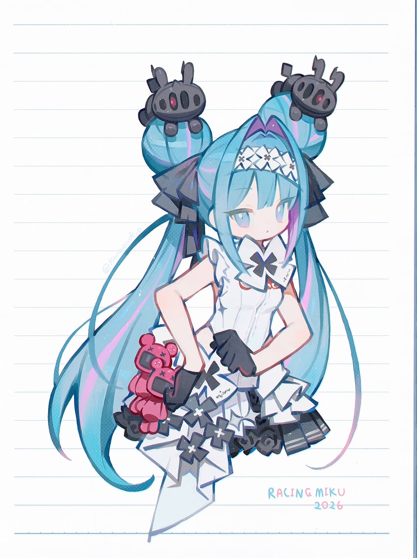 良笑社、Goodsmile Racing、VOCALOID 1名女孩 水色瞳 水色发 不对称连衣裙 黑色手套