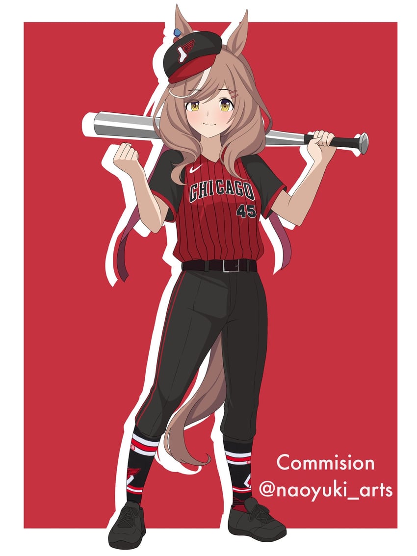 chicago white sox、major league baseball、赛马娘 1名女孩 兽耳 棒球 棒球棒 棒球帽