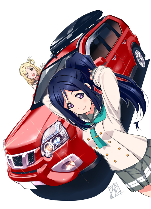 Love Live!、Love Live! Sunshine!!、松浦果南 2名女孩 金发 蓝发 纽扣 汽车