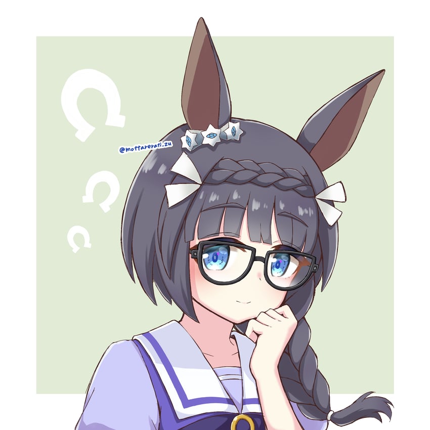 赛马娘、荒漠英雄（赛马娘） 1名女孩 兽耳 黑发 蓝眼 蝴蝶结