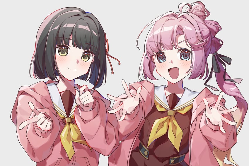 Love Live!、Love Live! 莲之空女学院学园偶像部、Love Live! 莲之空女学院学园偶像俱乐部 繁花庭院派对 2名女孩 :D 呆毛 黑发 黑色丝带