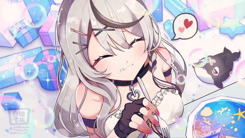 Hololive、犬 (沙花叉库洛艾)、沙花叉克萝耶 1名女孩 手臂放在侧边 臂章 腋窝褶皱 露肩