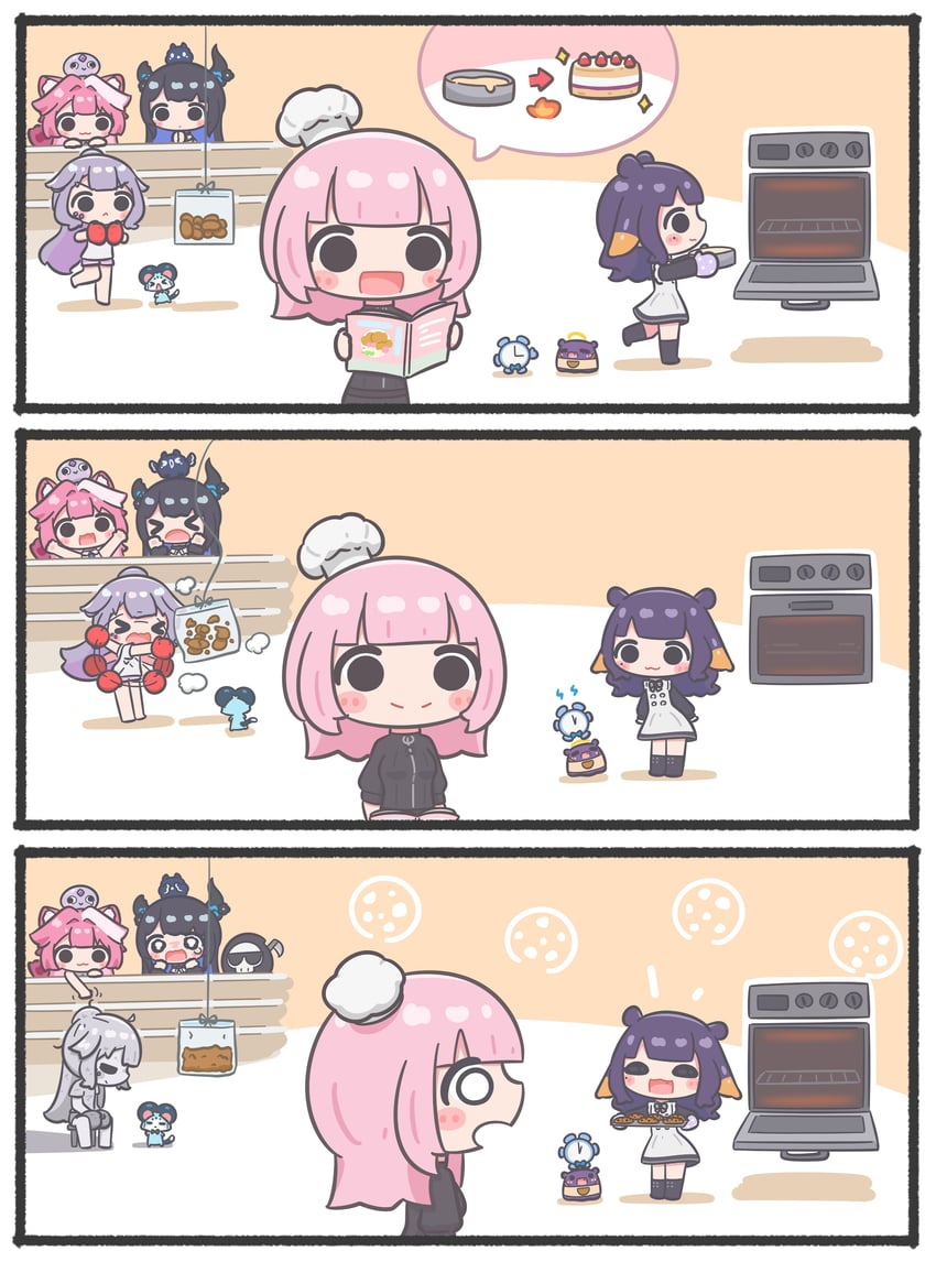 明日的丈、Hololive、Hololive英语 5名女孩 猫脸笑 无语 闭眼挤眼 微笑