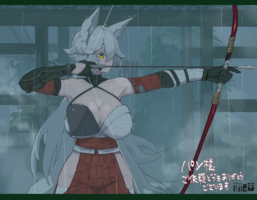 原创 1名女孩 兽耳 箭 露肩 弓（武器）