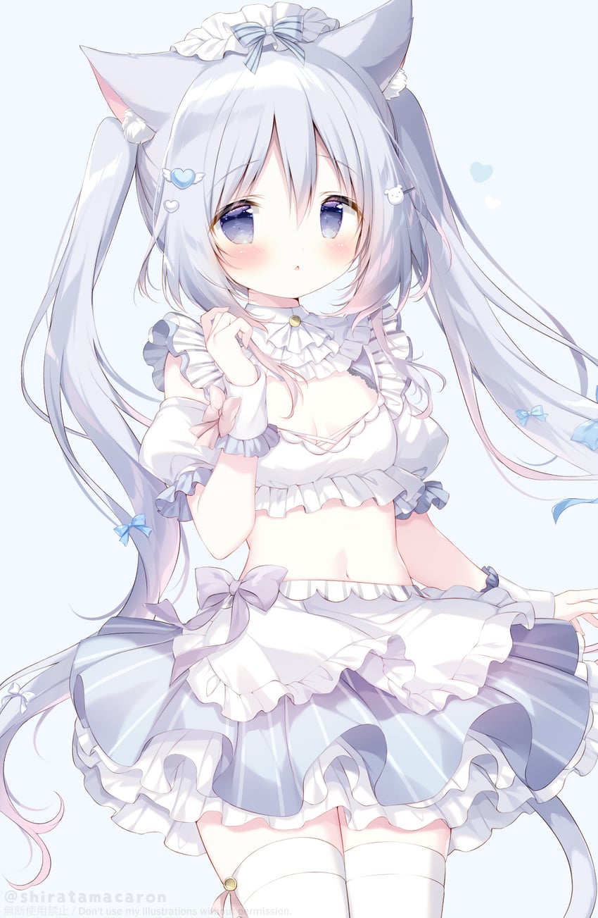 原创 1名女孩 兽耳毛 兽耳 蓝色背景 蓝眼