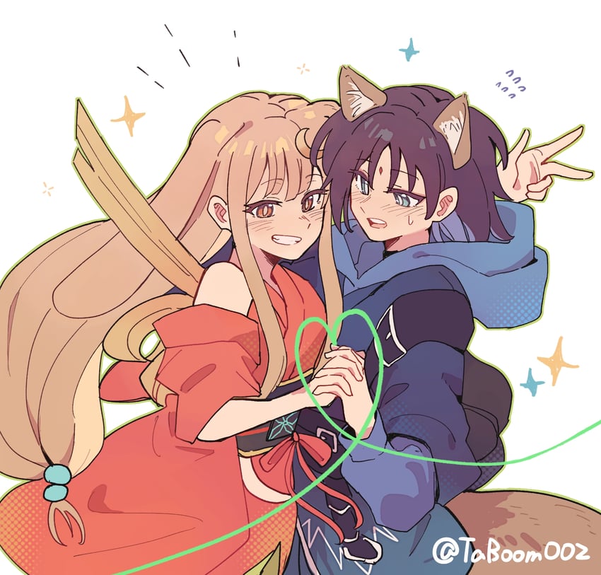 超辉夜姬!、辉夜 (超辉夜姬!)、坂寄伊吕波 2名女孩 兽耳 黑色项圈 黑发 金发