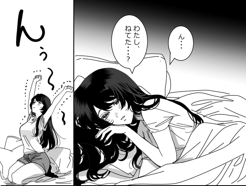 原创 1名女孩 黑色背景 脸红 漫画 灰度
