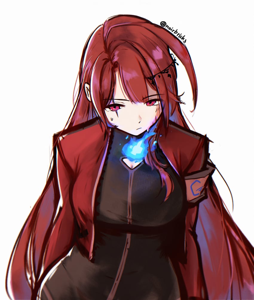 Hololive、Hololive英语、脑叶公司 1名女孩 呆毛 臂章 蓝火 蓝发