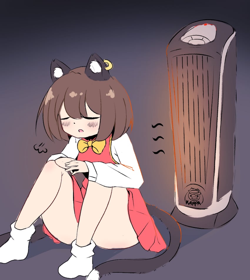 东方Project、橙 (东方Project) 1名女孩 兽耳毛 兽耳 黑色背景 脸红