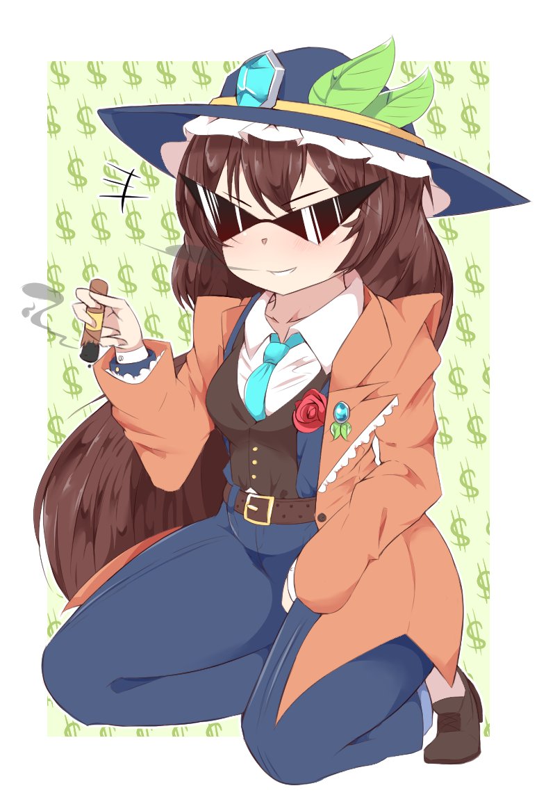 幻想乡奥德赛、东方Project、帅气的埃尔伯森 1名女孩 水蓝色领带 黑衬衫 黑鞋 蓝帽子