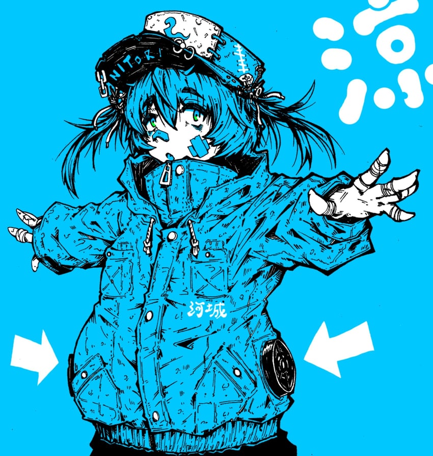 东方Project、河城荷取 1名女孩 箭头（符号） 创可贴 脸上的创可贴 鼻梁创可贴