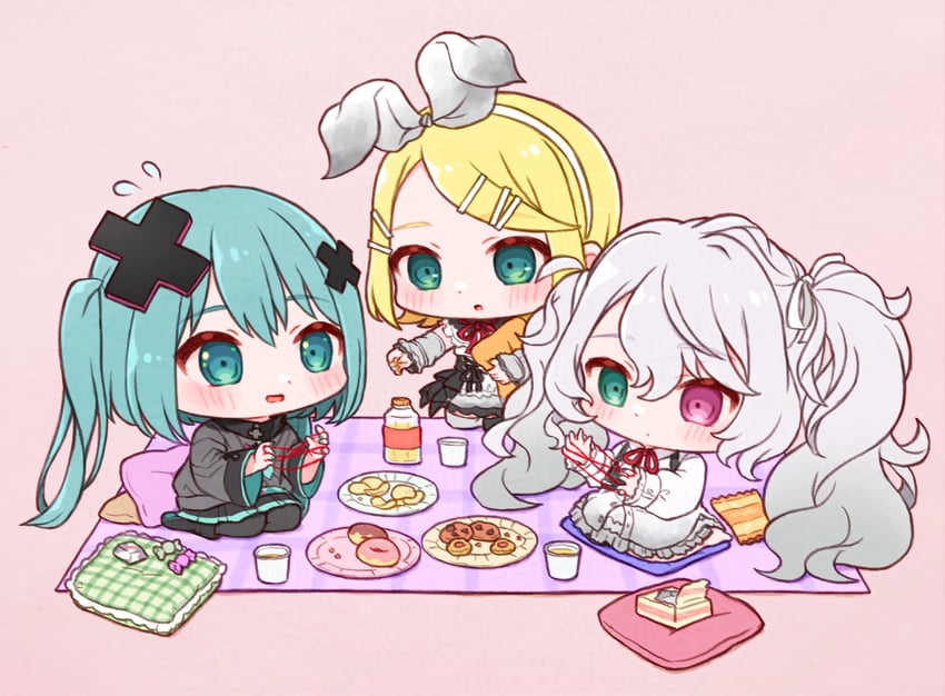 毁坏的世界与无法歌唱的初音未来、世界计划、VOCALOID 3人女子 :D 惊讶 黑色连裤袜 黑衬衫