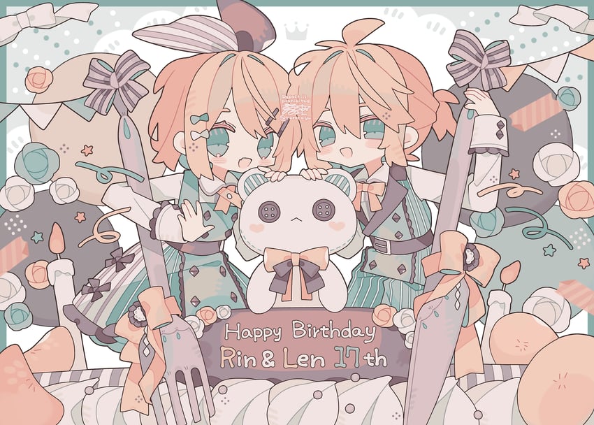 VOCALOID、镜音连、镜音铃 1名男孩 1名女孩 :D 呆毛 金发