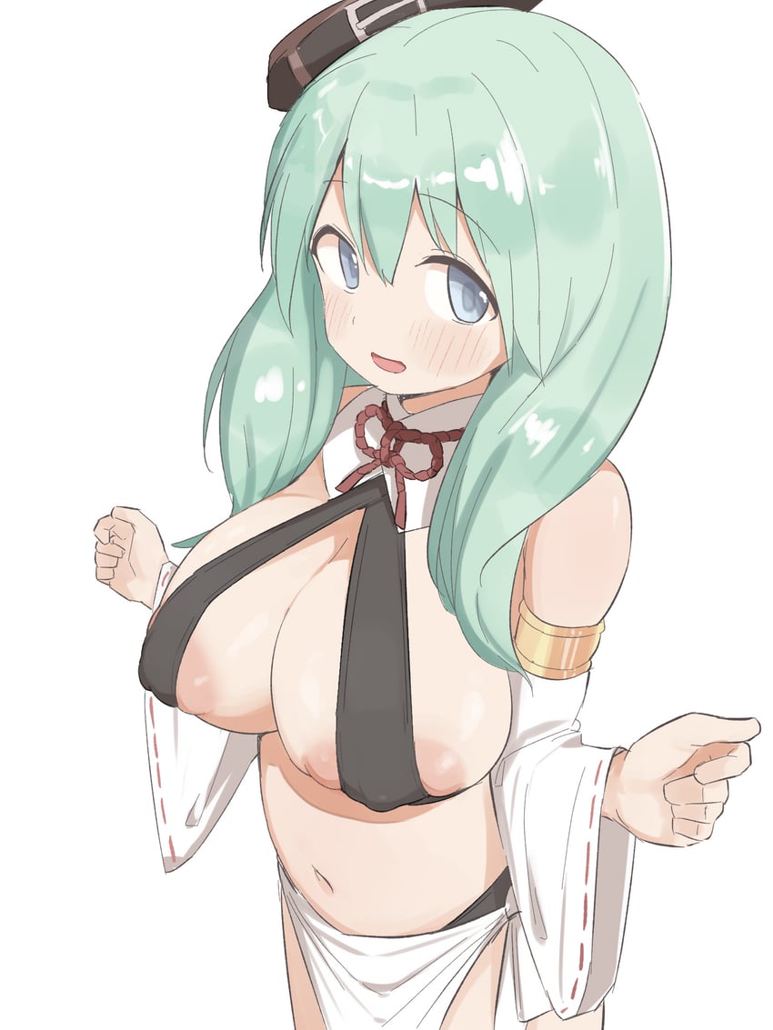 二次元插画 1名女孩 露乳晕 蓝眼 脸红 乳房