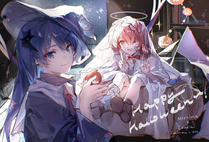 明日方舟、能天使（苹果）（明日方舟）、能天使 (明日方舟) 2名女孩 苹果 创可贴 脸上的创可贴 蓝眼