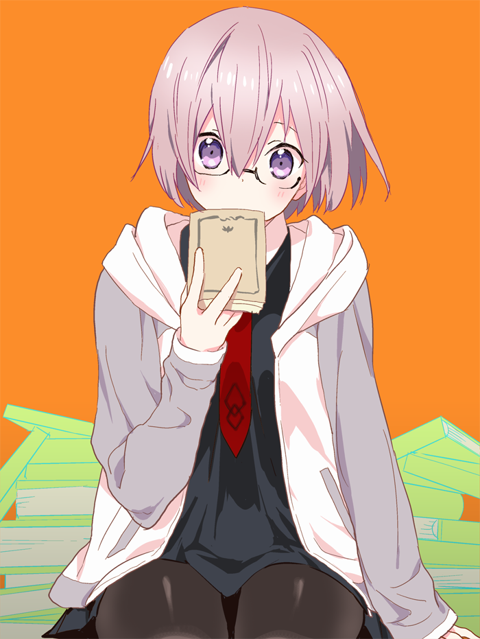 Fate/Grand Order、Fate系列、玛修·基列莱特 1名女孩 黑框眼镜 黑色连裤袜 黑衬衫 书