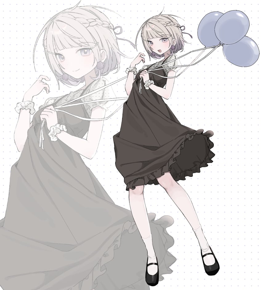 原创 1名女孩 :D 气球 黑色连衣裙 黑鞋