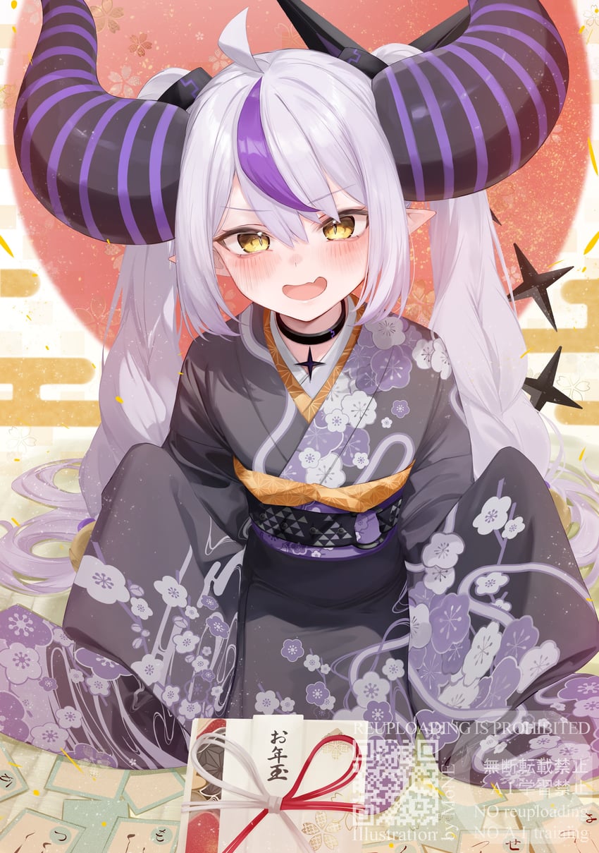 Hololive、拉普拉斯·达克尼斯、菈+闇（新年） 1名女孩 改装服装 呆毛 替换服装 不同发型