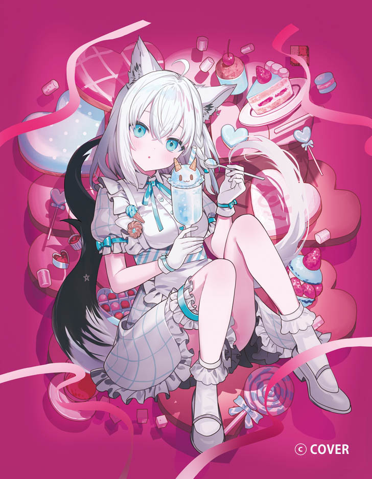 Hololive、白上吹雪 1名女孩 呆毛 兽耳穿孔 兽耳 围裙