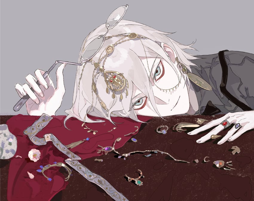 Fate/Grand Order、Fate系列、迦尔纳 (Fate) 1名男孩 蓝眼 耳环 眼影 眼下眼影