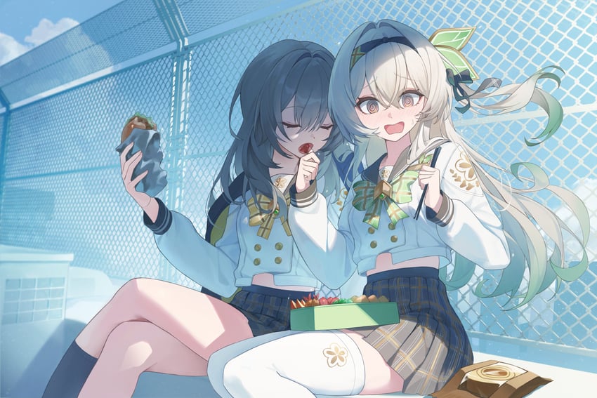 崩坏：星穹铁道、崩坏系列、流萤 (崩坏：星穹铁道) 2名女孩 @_@ 替换服装 便当 黑色夹克