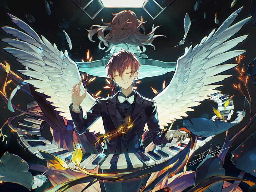 Deemo、爱丽丝 (Deemo)、Hans (古树旋律) 1名男孩 1名女孩 黑衬衫 兄妹 棕发