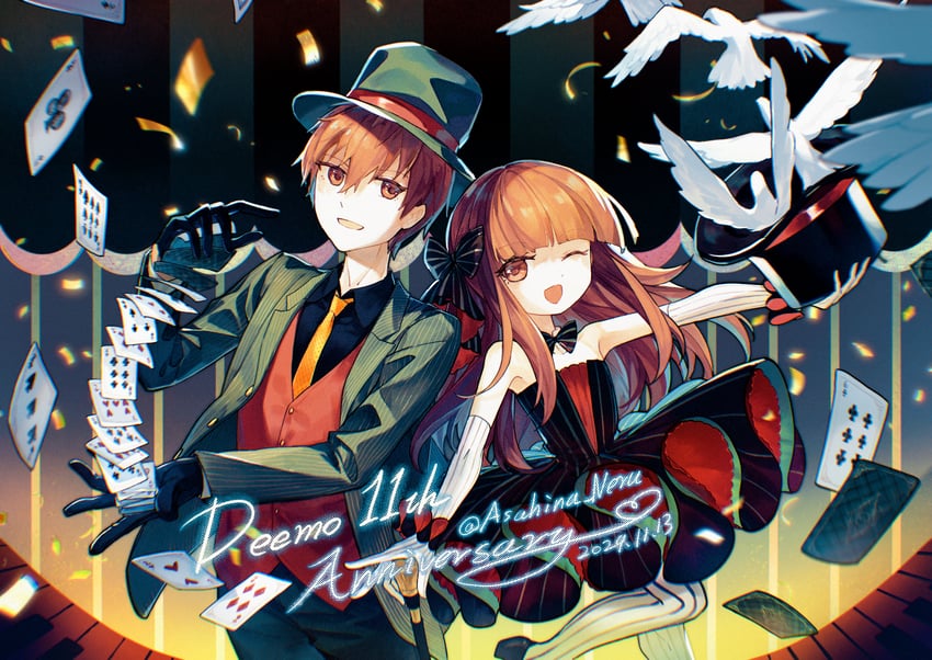 Deemo、爱丽丝 (Deemo)、Hans (古树旋律) 1名男孩 1名女孩 鸟 兄妹 棕发