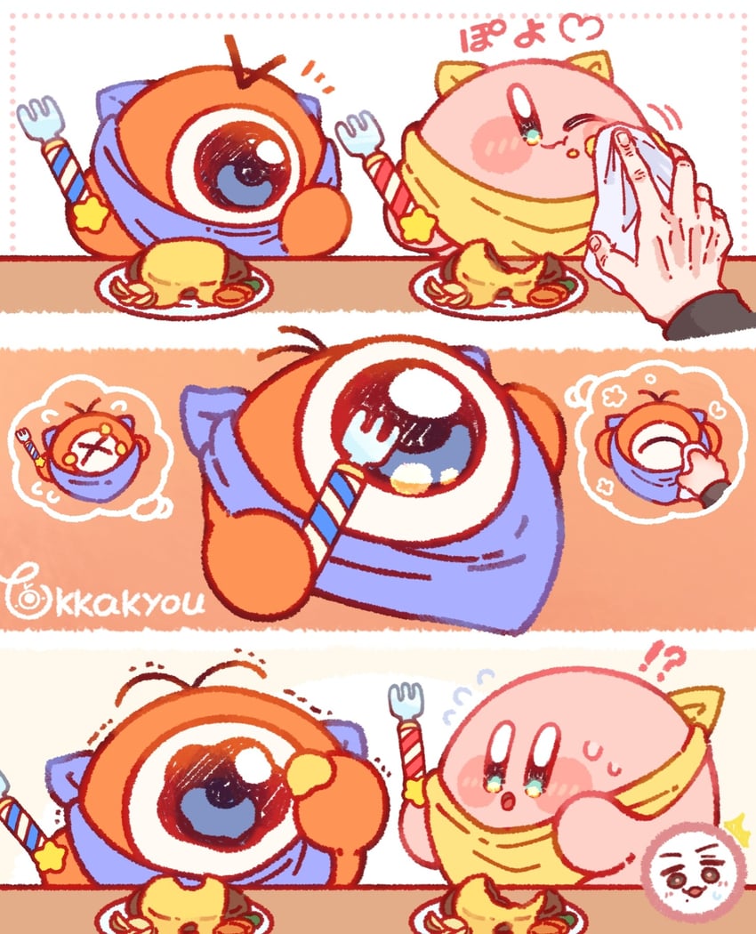星之卡比系列、现实生活、星之卡比 1名男孩 三格漫画 惊讶 腮红贴纸 漫画