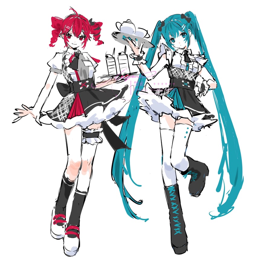 Synthesizer V、UTAU、VOCALOID 2名女孩 呆毛 水色瞳 水色发 水蓝色指甲