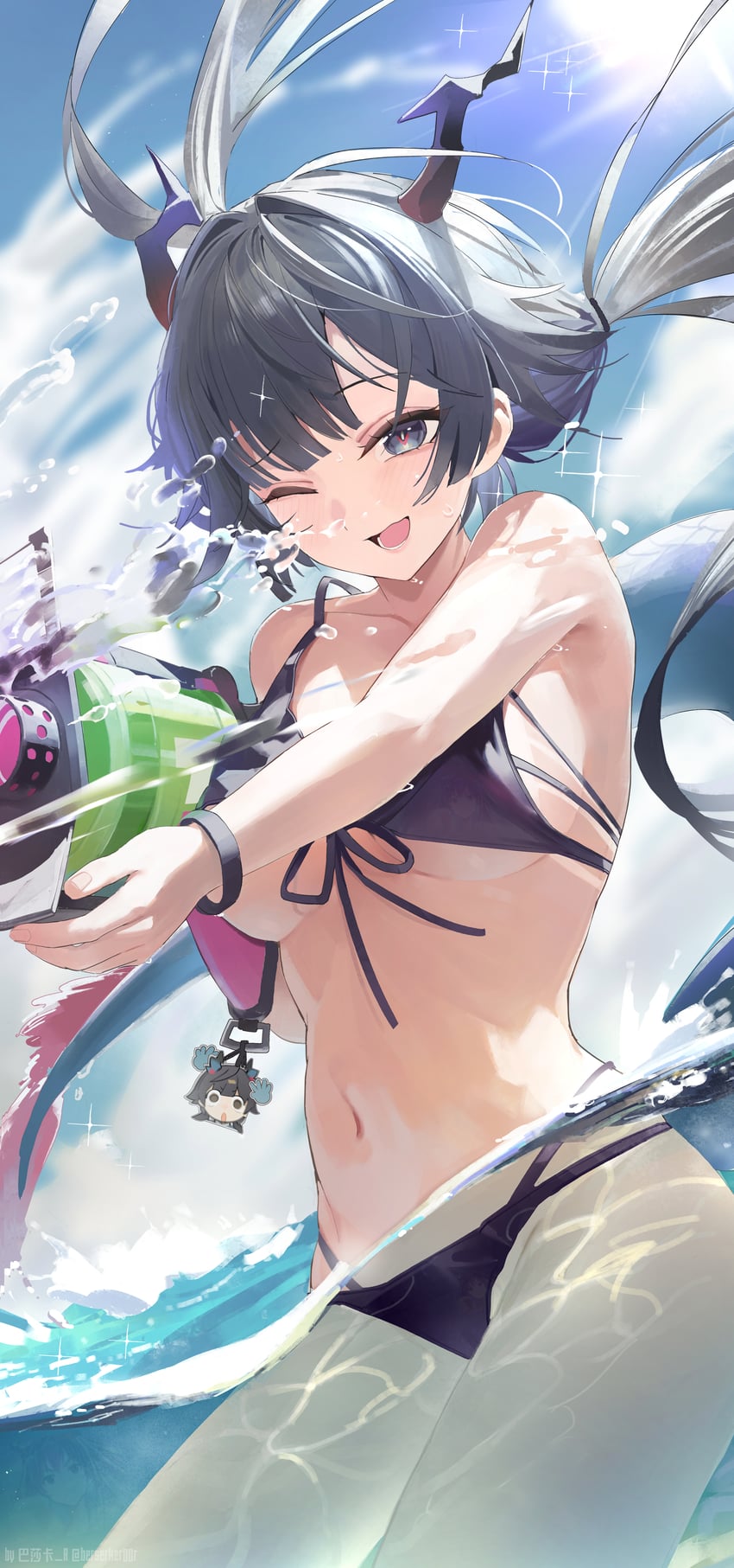 明日方舟、明日方舟：终末地、陈千语 (明日方舟) 1名女孩 替换服装 比基尼 黑色比基尼 黑瞳