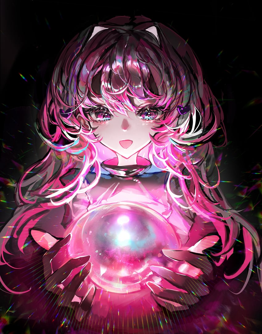 原创 1名女孩 躯干截断 水晶球 捧着双手 暗色背景