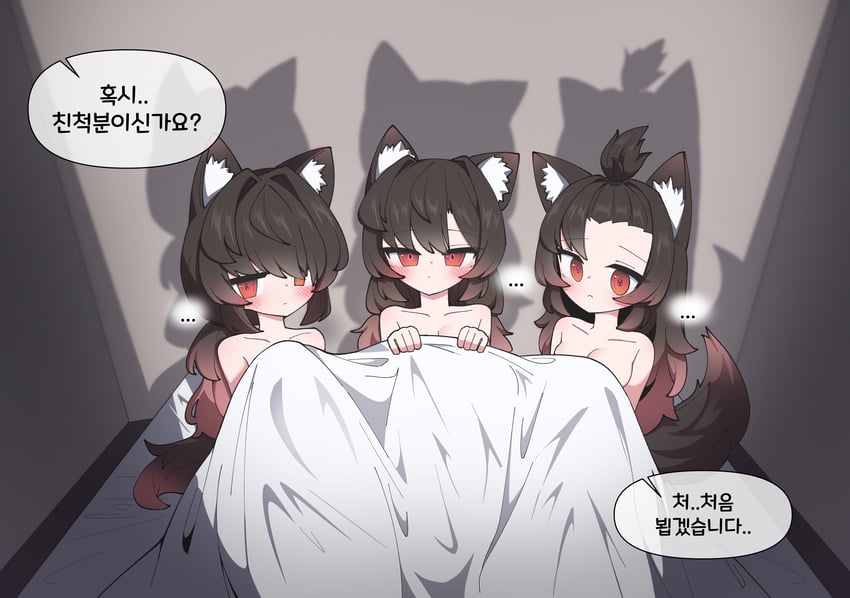 原创 ... 3人女子 兽耳毛 兽耳 床单