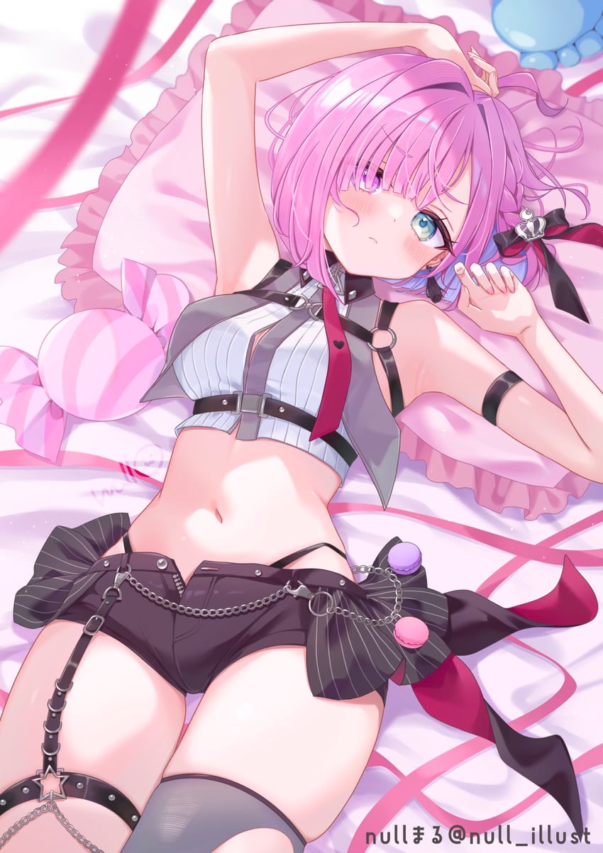 Hololive、姬森璐娜、姬森璐娜 (街头装) 呆毛 臂带 腋下 不对称腿部穿着 黑色内裤