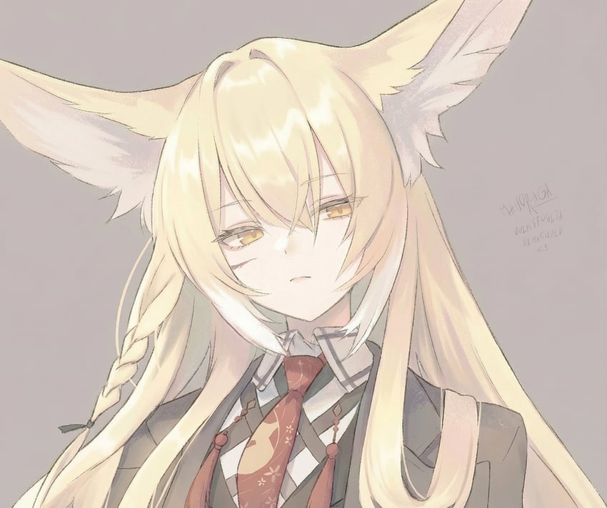 明日方舟、铃兰 (档案名) 1名女孩 兽耳毛 兽耳 黑色夹克 黑色马甲
