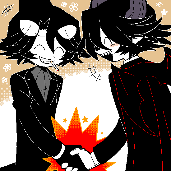 海底囚人、伊达 (海底囚人)、Satanick (海囚) 2个男孩 微笑 蝙蝠翅膀 黑色手套 黑发