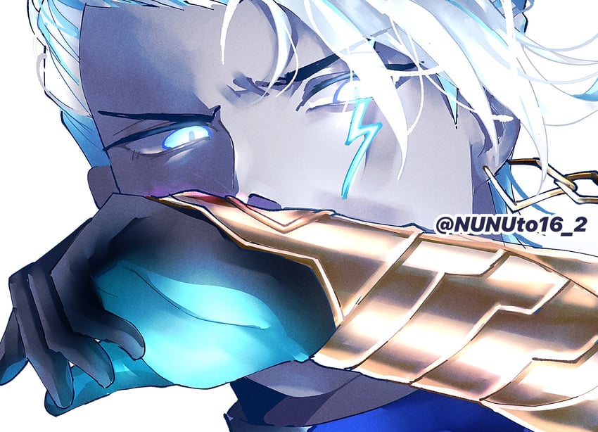 Fate/Grand Order、Fate系列、因陀罗 (Fate) 1名男孩 作者名 黑色手套 蓝色挑染 有色皮肤