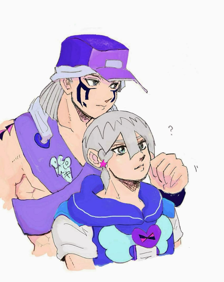JOJO的奇妙冒险、JOJO的奇妙冒险：JOJOLands、乔迪奥·乔斯达 2个男孩 问号 手臂纹身 棒球帽 蓝帽子