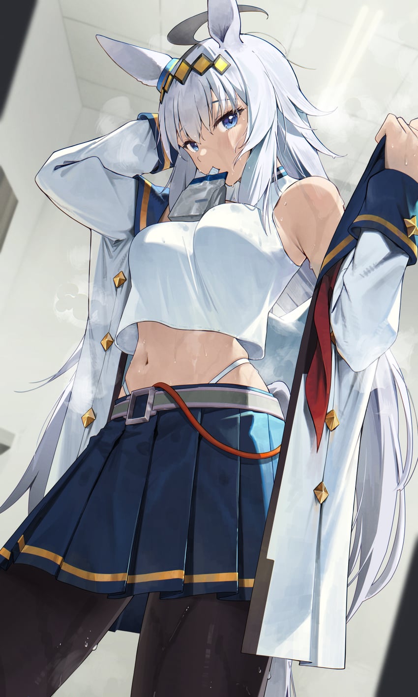 赛马娘、小栗帽 (星光节奏)、小栗帽 (赛马娘) 1名女孩 呆毛 兽耳 举手 黑色连裤袜
