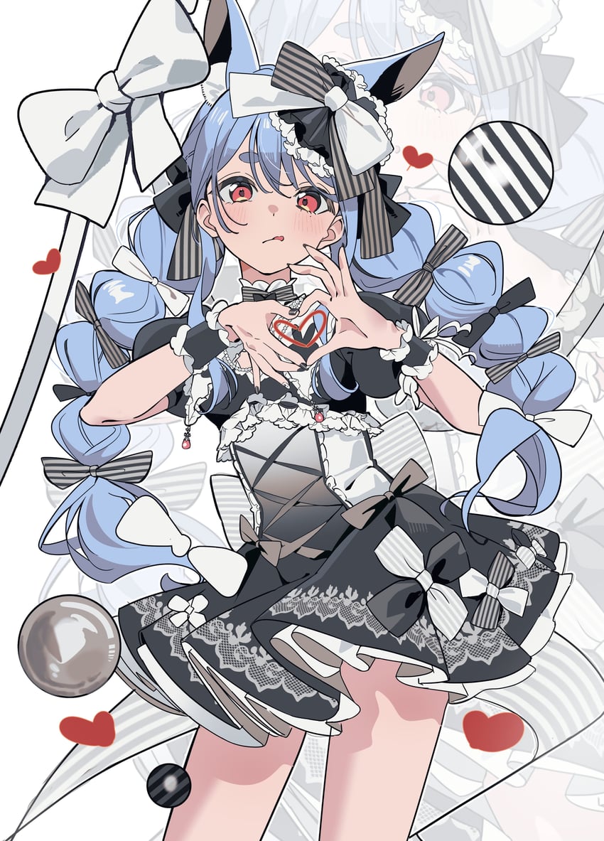 Hololive、兔田佩克拉 1名女孩 :q 兽耳毛 兽耳 黑色蝴蝶结