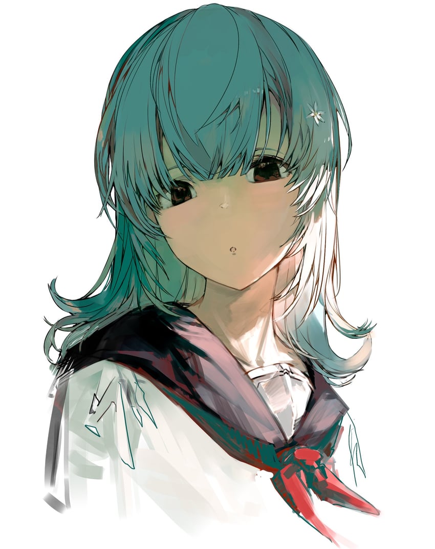 原创 1名女孩 黑色水手领 棕眼睛 翘发 长发