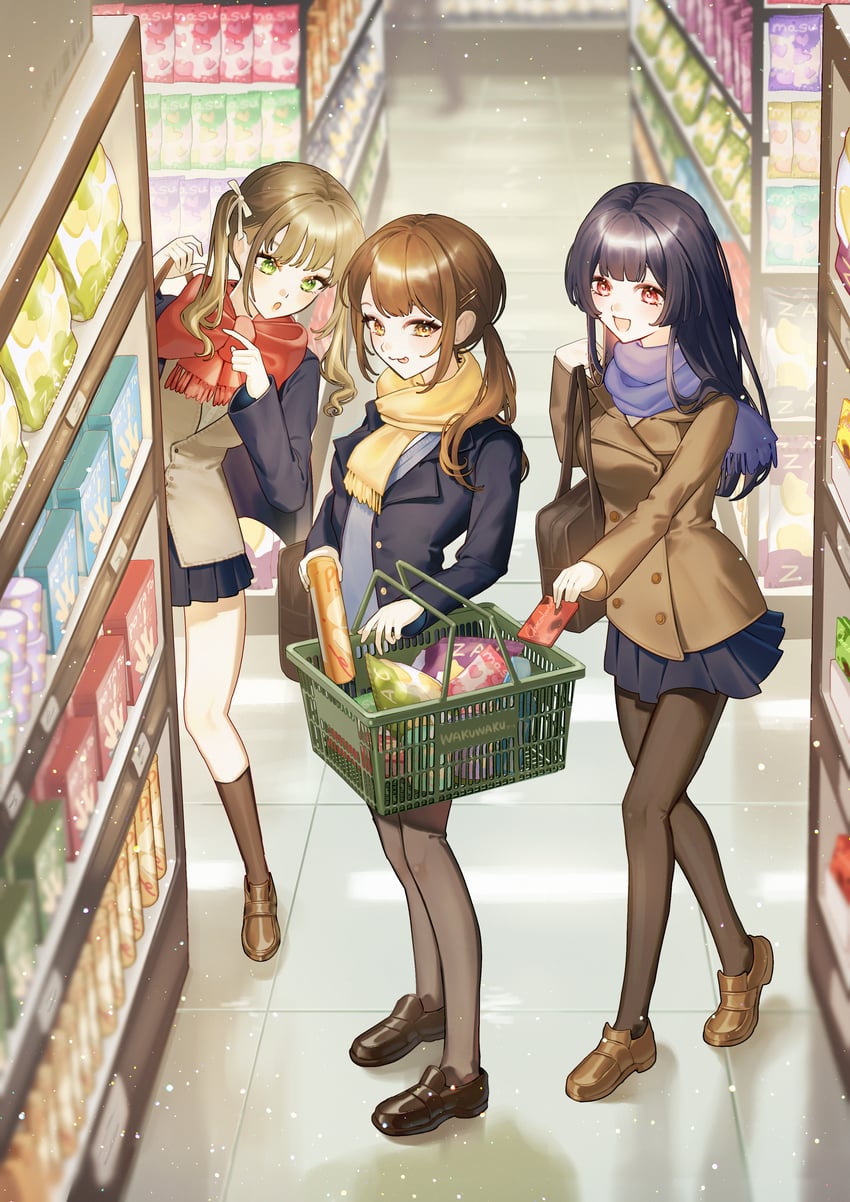 原创 3人女子 包 篮子 黑包 黑发