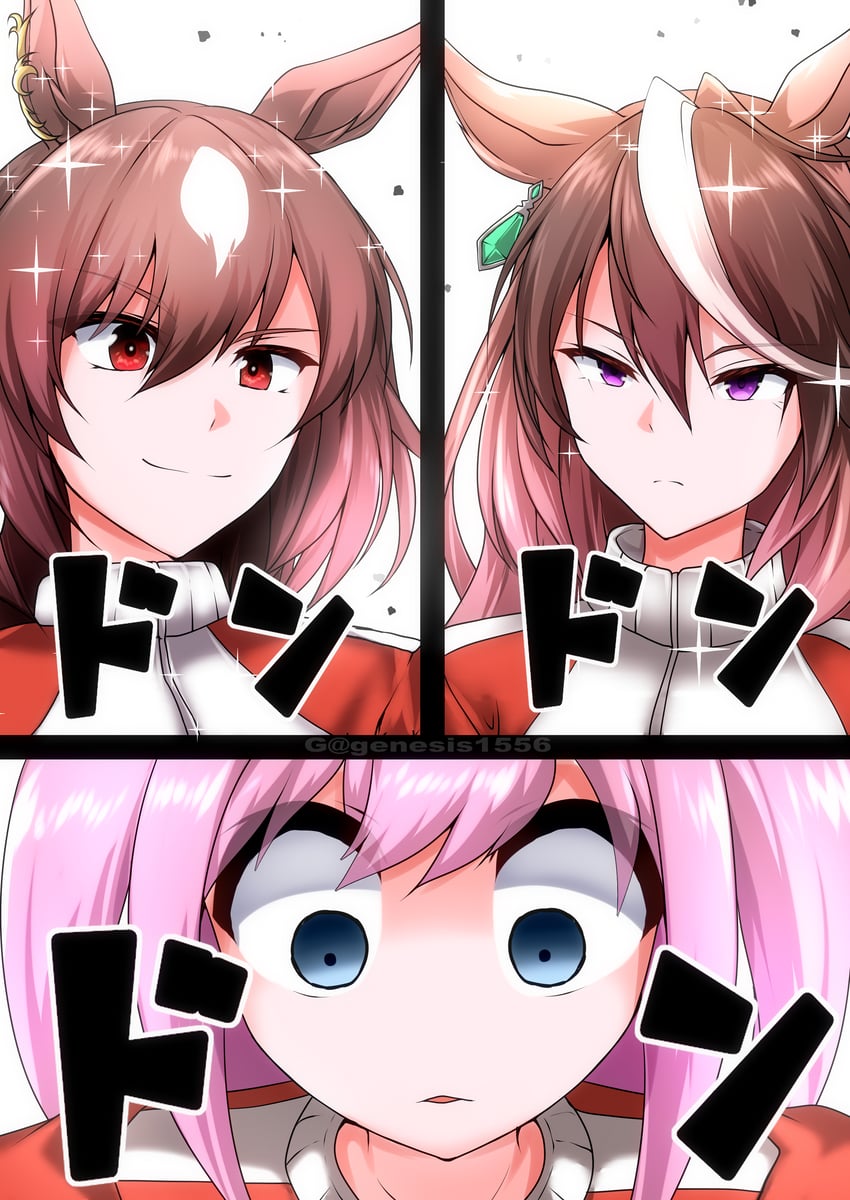 赛马娘、爱丽数码(赛马娘)、天狼星象征(赛马娘) 3人女子 兽耳 蓝眼 棕发 闭嘴